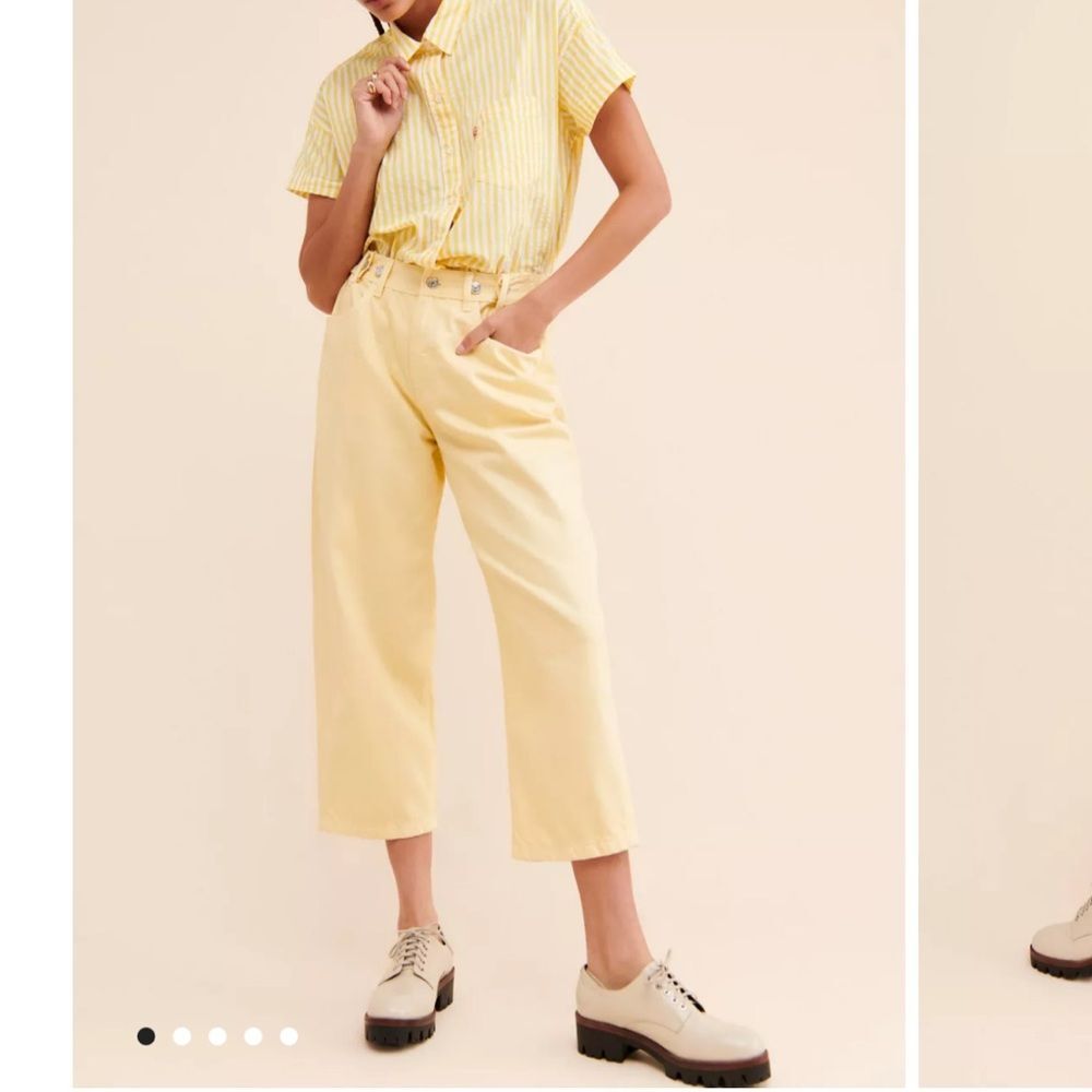 EDWIN Maiia high rise wide leg yellow crop jeans trousers adjustable waist pants